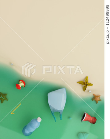 3d Recyclable waste on beige background. waste management recycling concept. 3d rendering illustration. 3d Recyclable waste on beige background. waste management recycling concept. 3d rendering illustration. 112498998