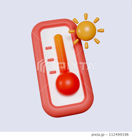 3d weather. thermometer with high temperature. icon isolated on gray background. 3d rendering illustration. Clipping path. 112499196