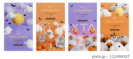 3d set Happy Halloween background. Happy Halloween concept. Traditional October holiday. copy space. 3d render. 3d set Happy Halloween background. Happy Halloween concept. Traditional October holiday. copy space. 3d render. 112499387