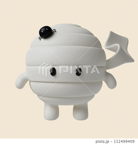 3d Halloween mummy icon. Traditional element of decor for Halloween. icon isolated on gray background. 3d rendering illustration. Clipping path. 112499409