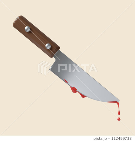 3d Halloween knife blood icon. Traditional element of decor for Halloween. icon isolated on gray background. 3d rendering illustration. Clipping path. 112499738