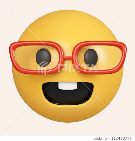 3d Nerd face emoji with spectacles. Cute smiling emoticon wearing eyeglasses, emoji, smiley. icon isolated on gray background. 3d rendering illustration. Clipping path. 3d Nerd face emoji with spectacles. Cute smiling emoticon wearing eyeglasses, emoji, smiley. icon isolated on gray background. 3d rendering illustration. Clipping path. 112499779