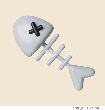 3d Halloween fishbone icon. Traditional element of decor for Halloween. icon isolated on gray background. 3d rendering illustration. Clipping path. 112499839