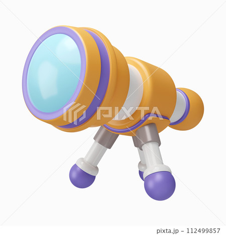 3d telescope. minimal school icon. isolated on background, icon symbol clipping path. 3d render illustration 112499857