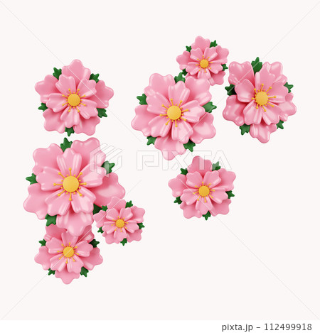 3d Sakura flowers .icon isolated on white background. 3d rendering illustration. Clipping path. 3d Sakura flowers .icon isolated on white background. 3d rendering illustration. Clipping path. 112499918