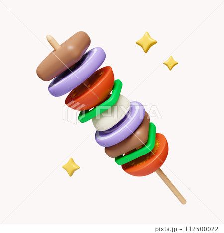 3d BBQ kebab. BBQ for holiday. summer vacation and holidays concept. icon isolated on white background. 3d rendering illustration. Clipping path. 112500022