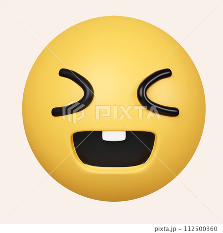 3d Beaming face emoji with smiling eyes and a broad, open smile. icon isolated on gray background. 3d rendering illustration. Clipping path. 112500360