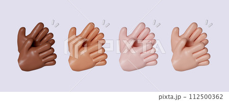 3d Cartoon human hand applause. icon isolated on gray background. 3d rendering illustration. Clipping path. 3d Cartoon human hand applause. icon isolated on gray background. 3d rendering illustration. Clipping path. 112500362