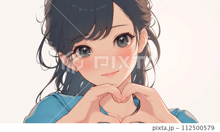 手でハートマークを表す女性のイラスト 112500579