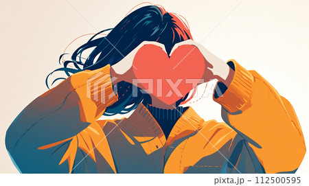 手でハートマークを表す女性のイラスト 112500595