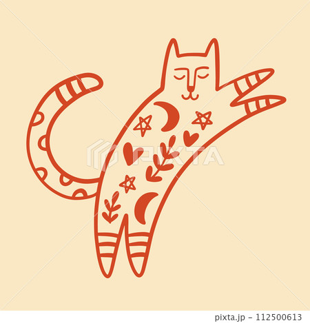 Artistic Hand drawn Cute Cat. Vintage retro style  112500613