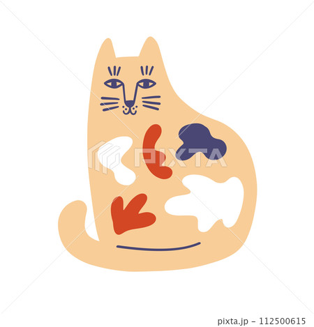 Artistic Hand drawn Cute Cat. Vintage retro style  112500615