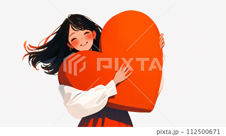 大きなハートマークと女性のイラスト 112500671