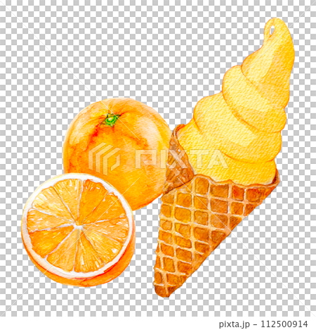 水彩イラスト　ご当地ソフトクリーム　オレンジ 112500914
