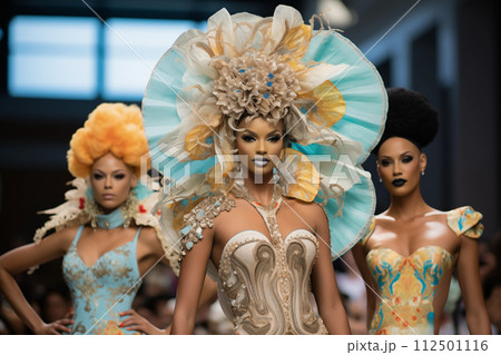 Models in elaborate costumes and hairstyles strut on runway 112501116