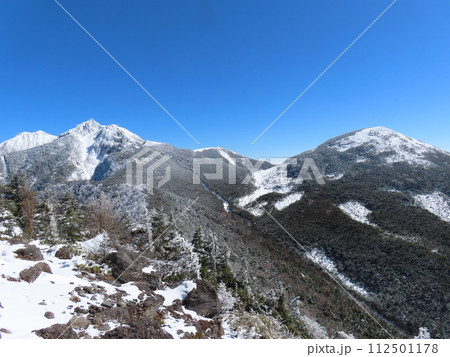厳冬期の八ヶ岳(西岳山頂から見える権現岳と編笠山) 112501178