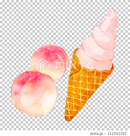 水彩イラスト　ご当地ソフトクリーム　桃ソフトクリーム 112501202