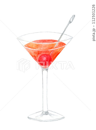 マンハッタン（カクテル）　飲み物・お酒の手描き水彩イラスト素材 112501226