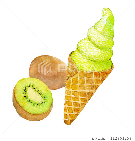 水彩イラスト　ご当地ソフトクリーム　キウイ味 112501253
