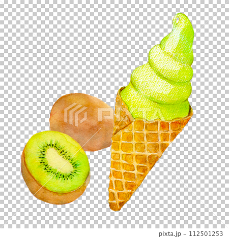 水彩イラスト　ご当地ソフトクリーム　キウイ味 112501253