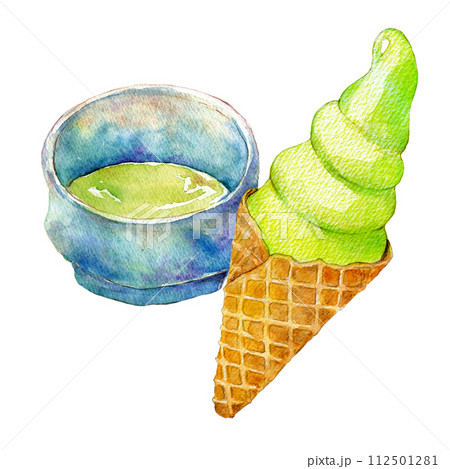 水彩イラスト ご当地ソフトクリーム 抹茶味 水彩イラスト ご当地ソフトクリーム 抹茶味 112501281