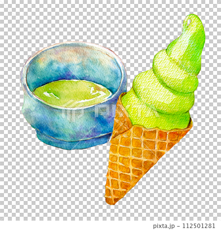 水彩イラスト ご当地ソフトクリーム 抹茶味 水彩イラスト ご当地ソフトクリーム 抹茶味 112501281