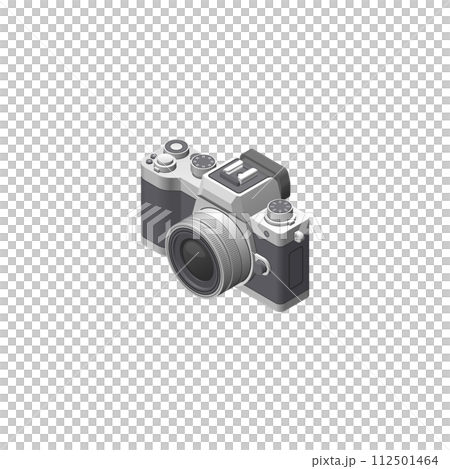 Illustration of a mirrorless single-lens camera drawn using isometric projection 112501464