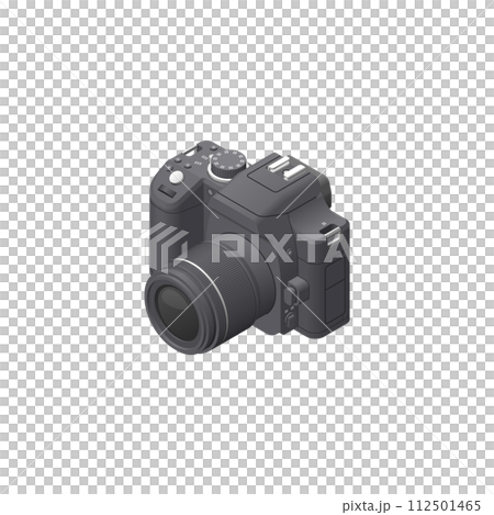 Illustration of a single-lens reflex camera drawn in isometric projection 112501465