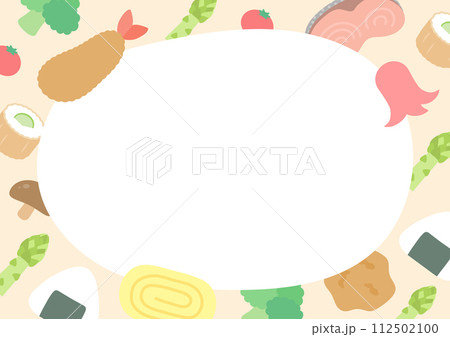 おにぎりとお弁当のおかずのフレーム素材 おにぎりとお弁当のおかずのフレーム素材 112502100