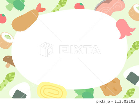 お弁当のおかずとおにぎりのフレームイラスト 112502102