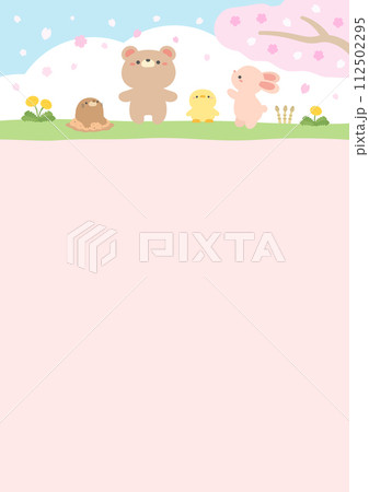 春の花と桜とかわいい動物たちのイラスト 春の花と桜とかわいい動物たちのイラスト 112502295
