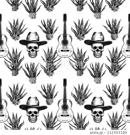 Black and white mexican seamless pattern with skulls 112503189