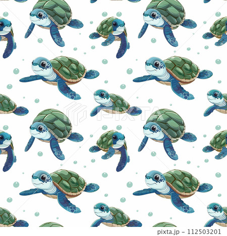 Watercolor cute baby turtles on white background, seamless pattern Watercolor cute baby turtles on white background, seamless pattern 112503201