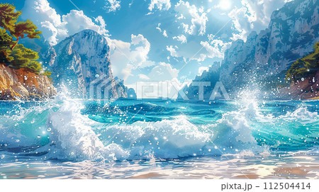 Watercolor Illustration of sea of Italy Watercolor Illustration of sea of Italy 112504414