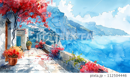 Watercolor Illustration of Capri Island 112504446