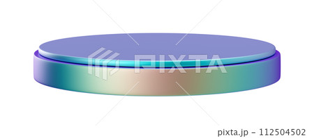 Holographic metallic podium isolated on white background. Color gradient. Trendy iridescent stage for product, cosmetic presentation. Modern mock up. Pedestal, platform for beauty products. Stage. 3D. 112504502