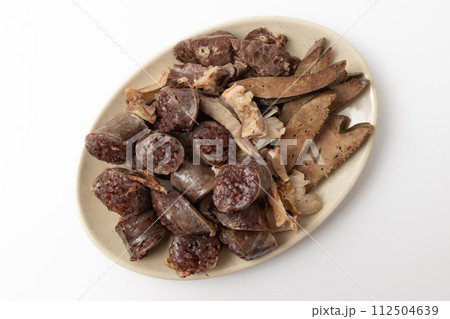 Sundae and pork intestines on white background Sundae and pork intestines on white background 112504639