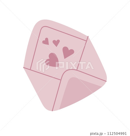 Letter vector icon. Hand drawn pink envelope with hearts. Romantic message for valentine day. Flat style, isolated element. Cute package, festive template for decoration, design. 112504991