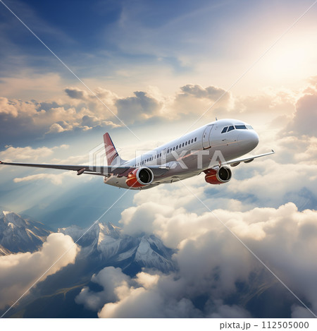 Airplane in sky over mountains and clouds 112505000