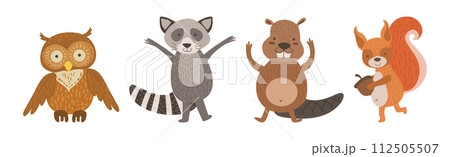 Cute Woodland Animal and Wild Fauna Vector Set 112505507