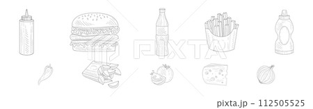 Fast Food Linear Product and Snack Vector Set 112505525