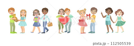 Happy Kid Couple Character in Love Feel Passion Vector Set 112505539