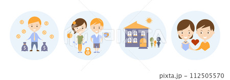 Scene of People Life Flat Icon Colorful Vector Set 112505570