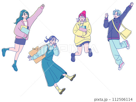 アニメ風のジャンプする女性4人セット アニメ風のジャンプする女性4人セット 112506114
