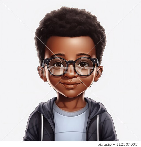 Bright Spark: Cute Smiling African American Boy with Big Eyeglasses. Generative ai 112507005