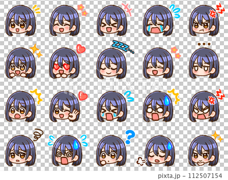 Cute girl chibi character diagonal face icon illustration material set 112507154