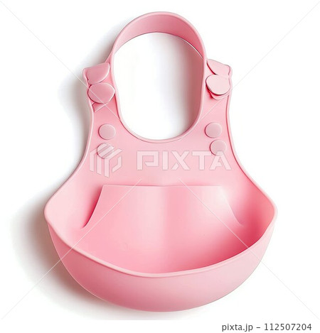 Silicone Baby Bib in Soft Colors Isolated on White. Generative ai Silicone Baby Bib in Soft Colors Isolated on White. Generative ai 112507204