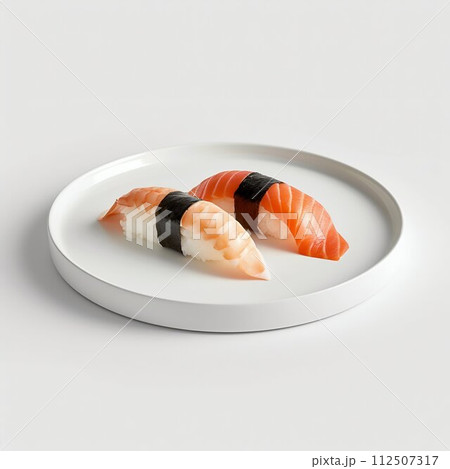 Classic Nigiri Sushi Selection on White Plate. Generative ai 112507317