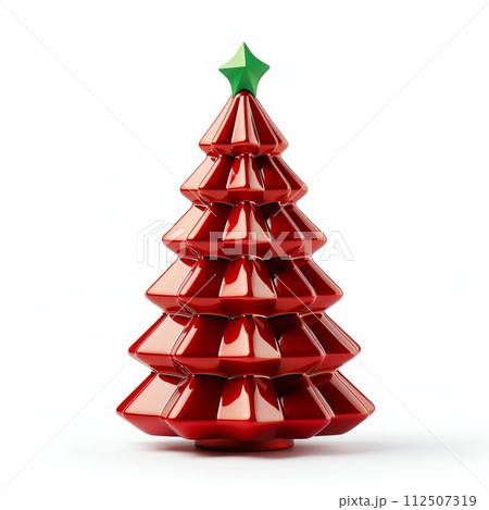 Stylized Christmas Tree with Colorful Ornaments Isolated on White Background. Generative ai 112507319