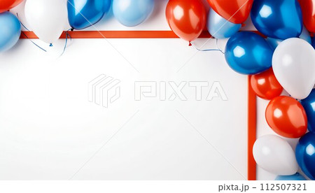 Colorful Balloons Framing Copy Space on White Background. Generative ai 112507321